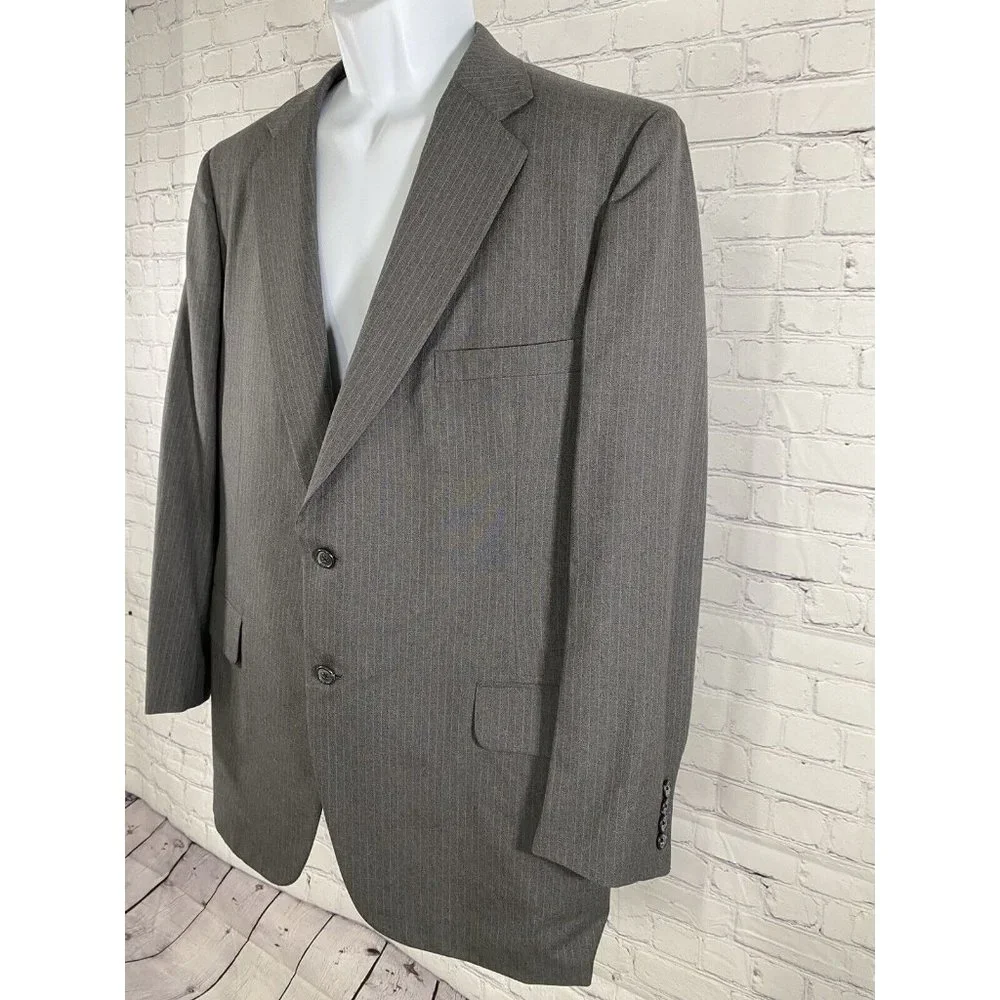 VTG Hand Made Elia Levi Gray Pin Striped 2 Button Blazer Jacket 44 *